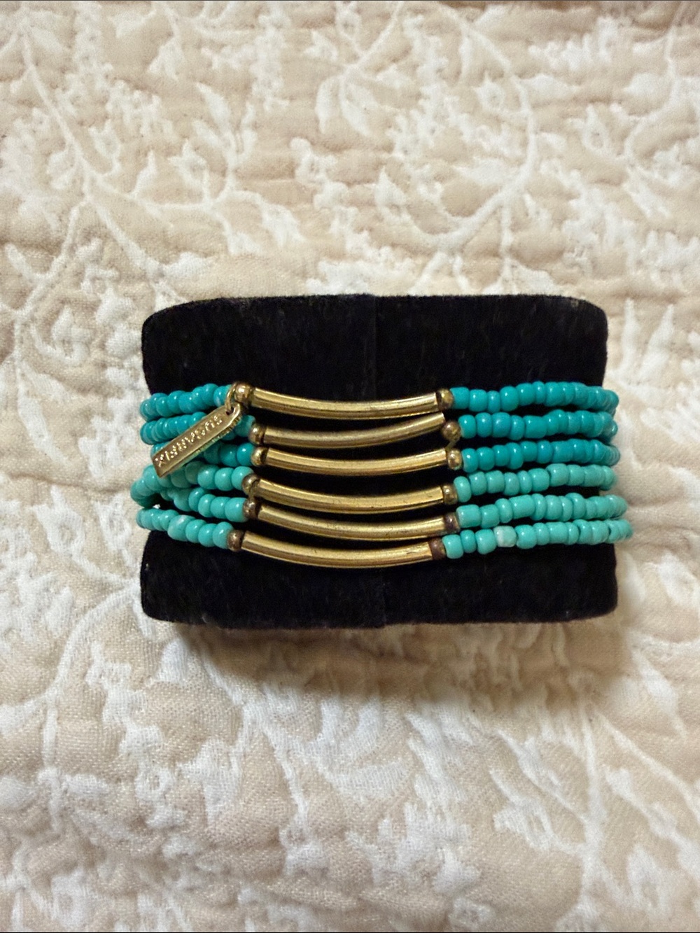 Turquoise Beaded Multi-Strand Bracelet with Gold Accent